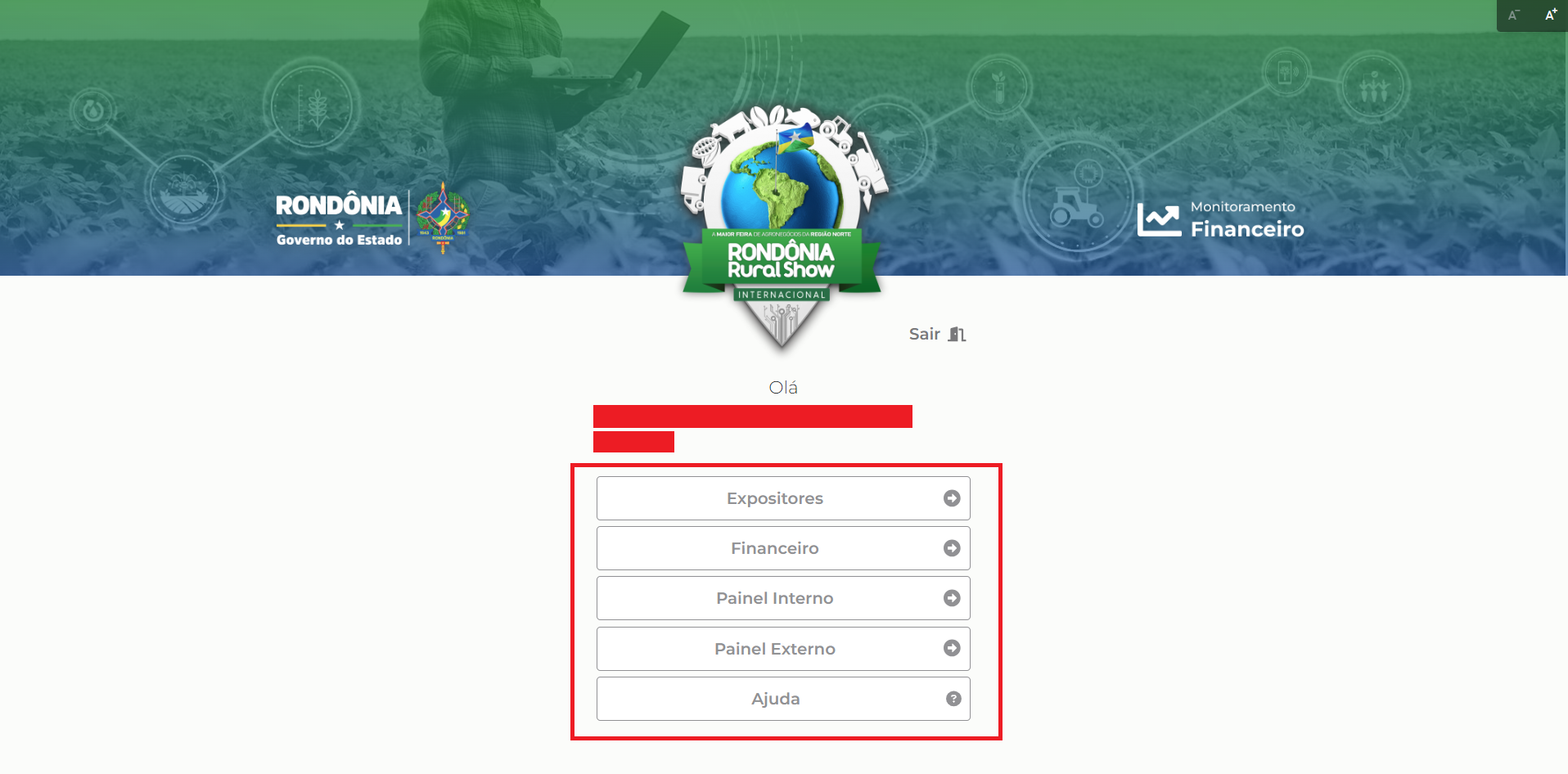 Menu de ações da Gestão SEAGRI