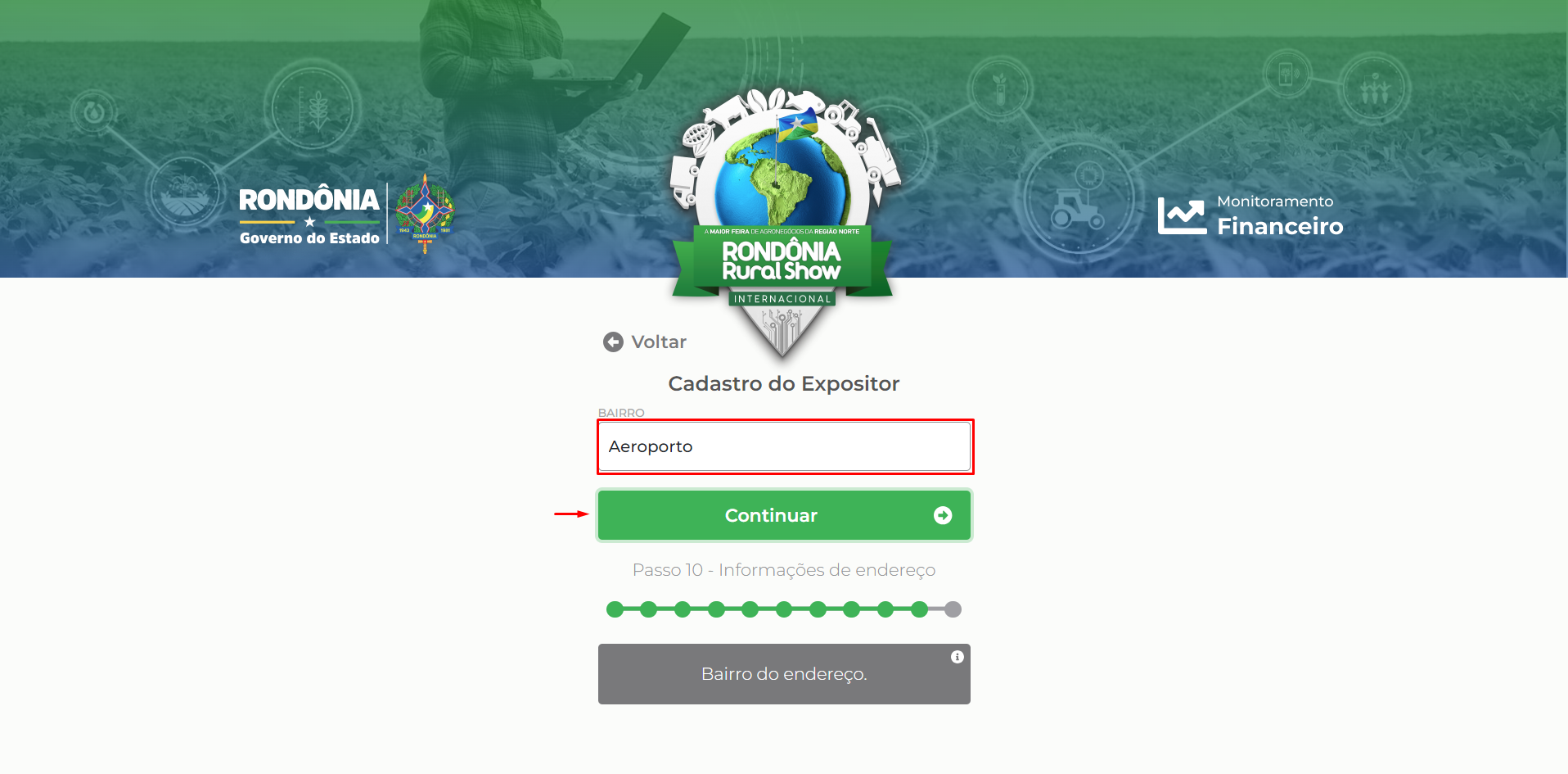 Campo para informar o bairro do endereço