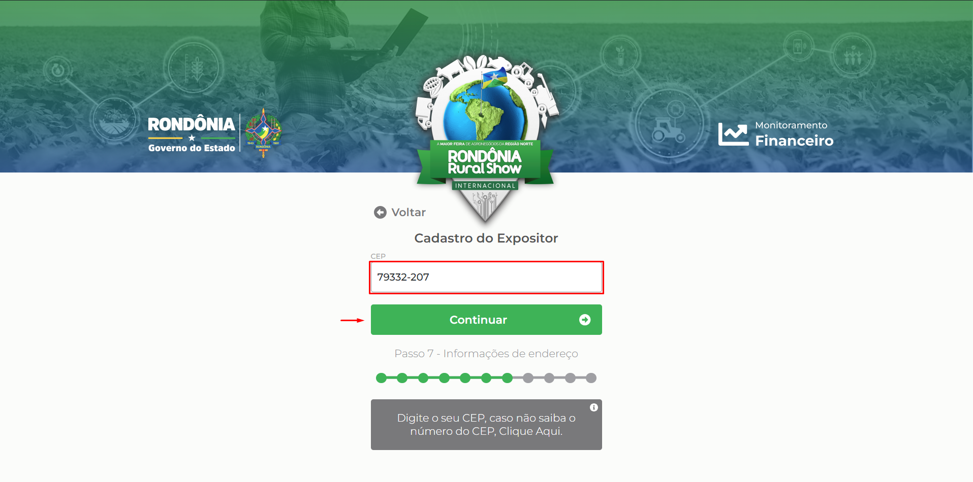 Campo para informar o CEP