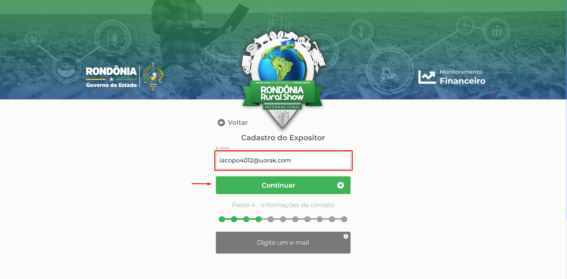 Campo para informar o e-mail