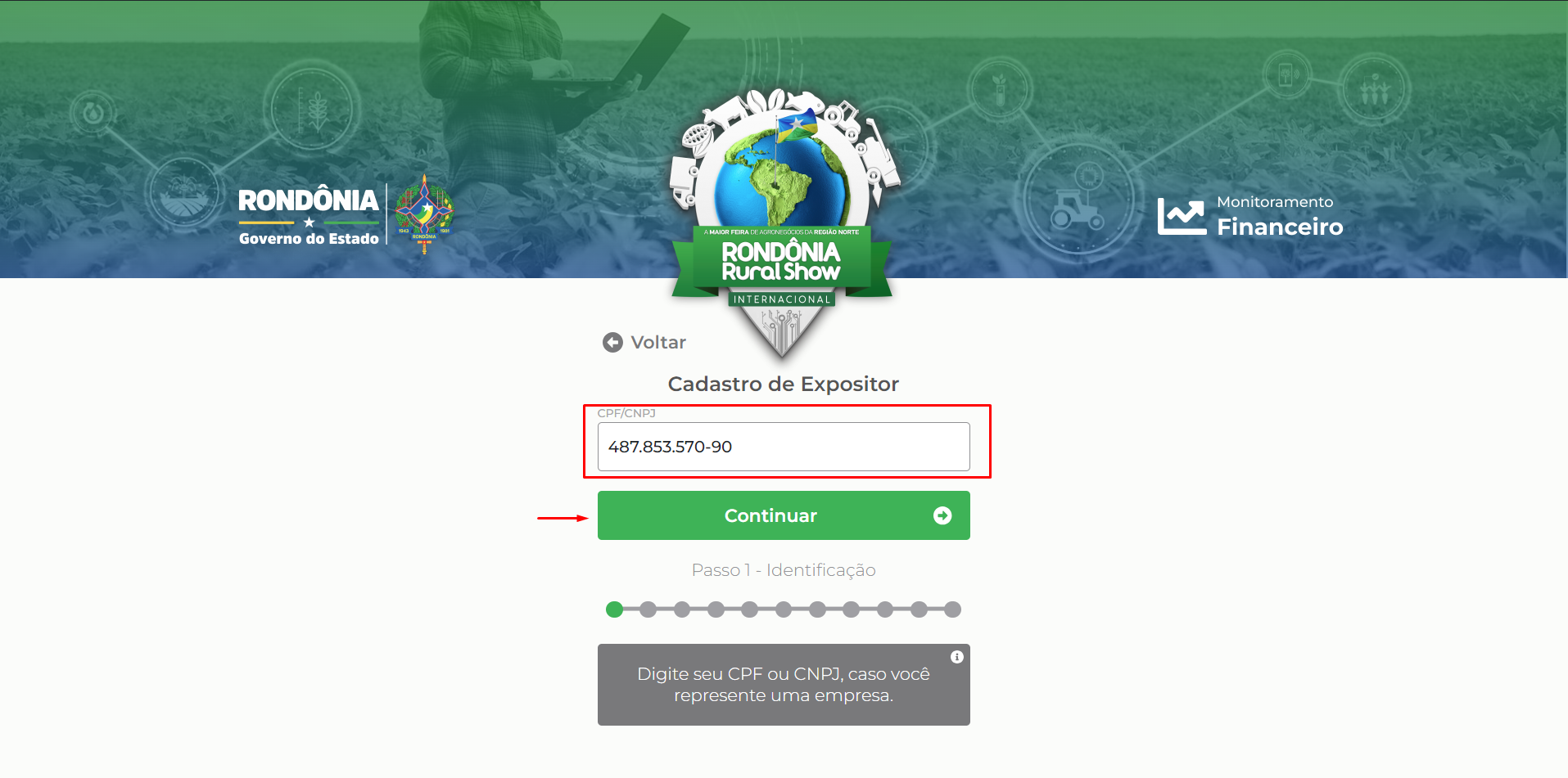 Campo para informar CPF