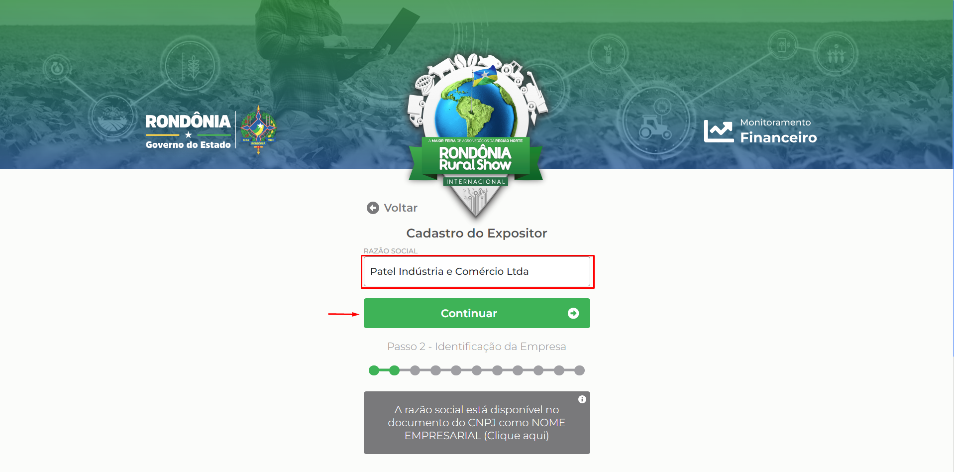 Campo para informar a Razão Social