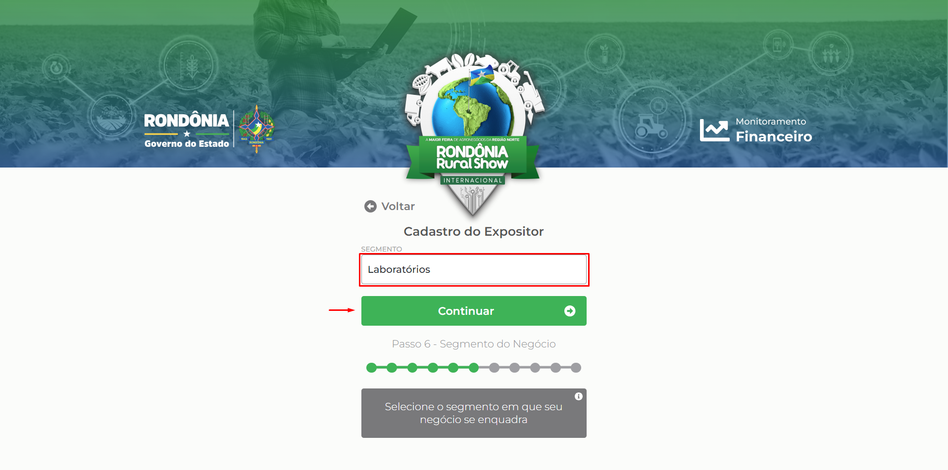 Campo para informar o segmento de negócio