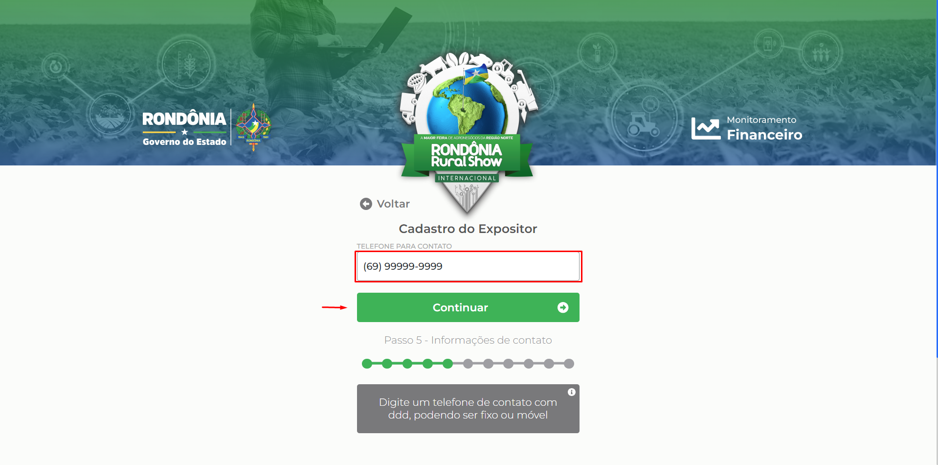 Campo para informar o telefone