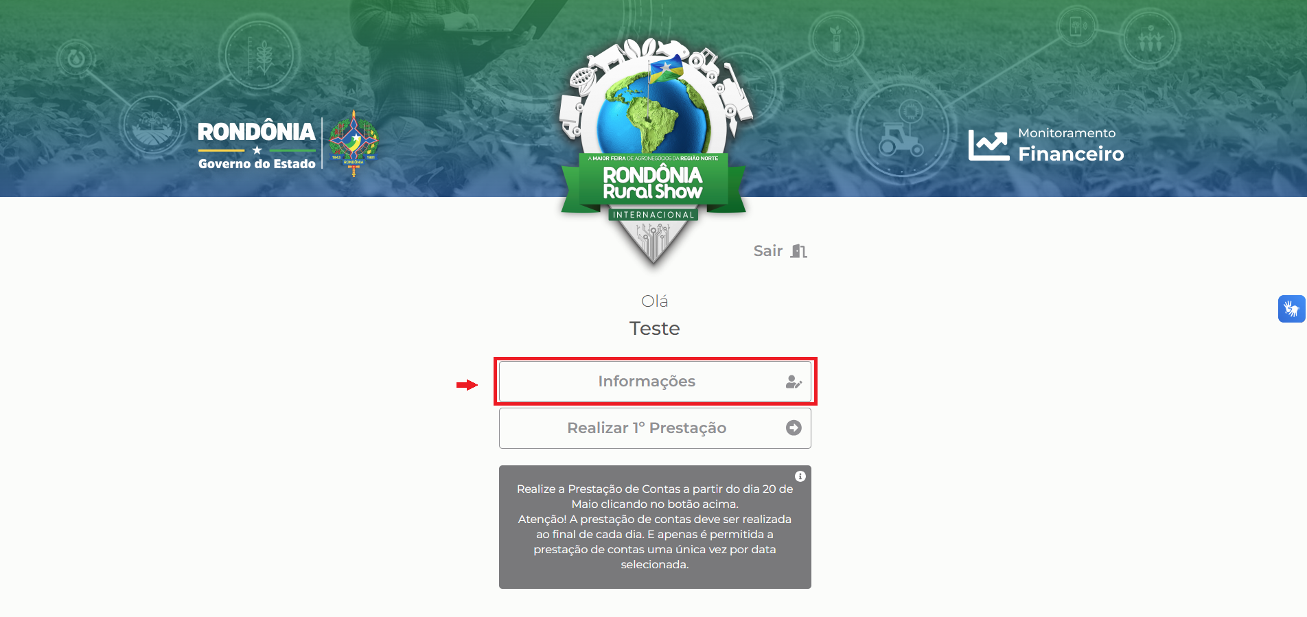 Botão de informações