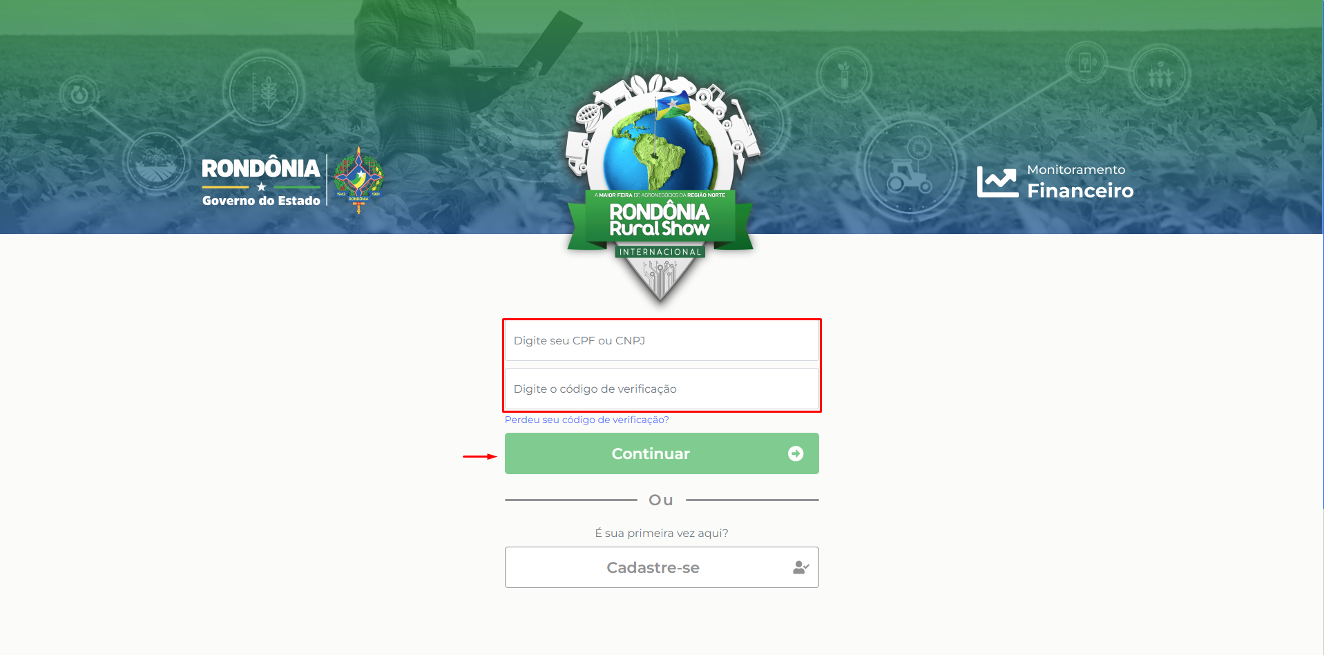 Campo para informar dados de login