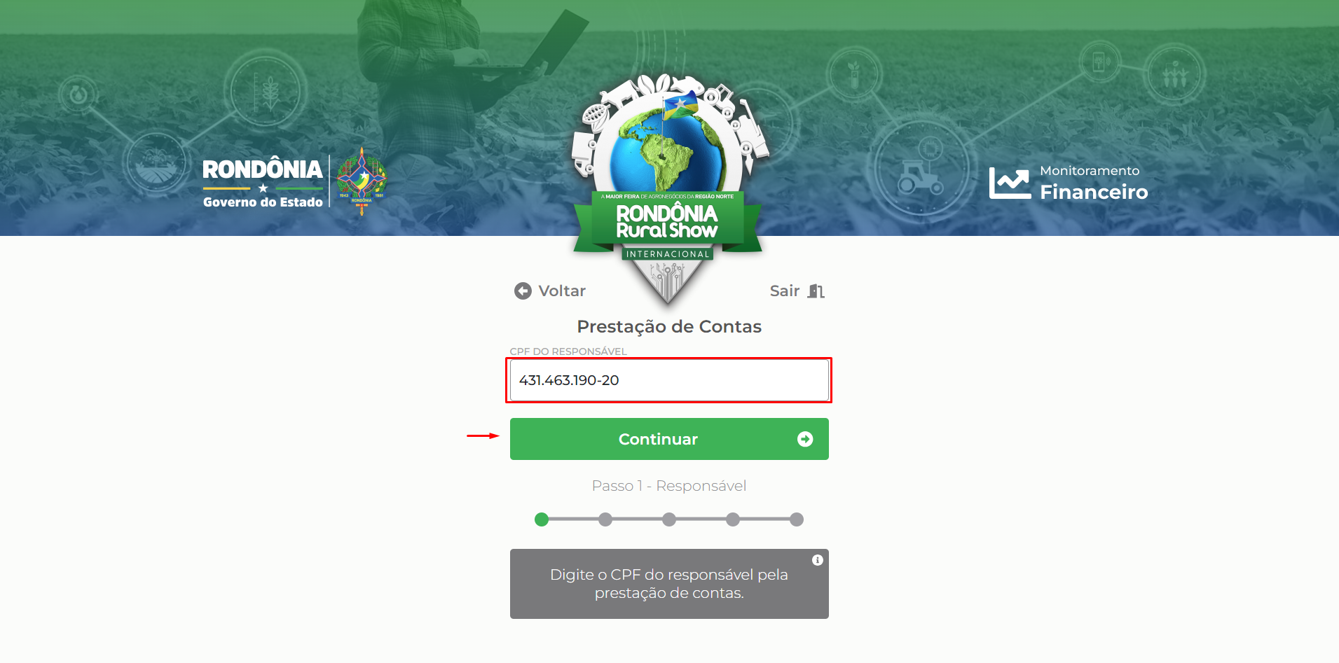 Campo para informar o CPF do responsável
