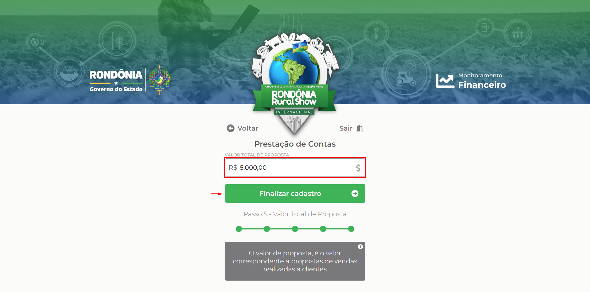 Botão de finalizar cadastro