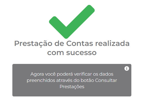 Mensagem de sucesso no cadastro da prestação