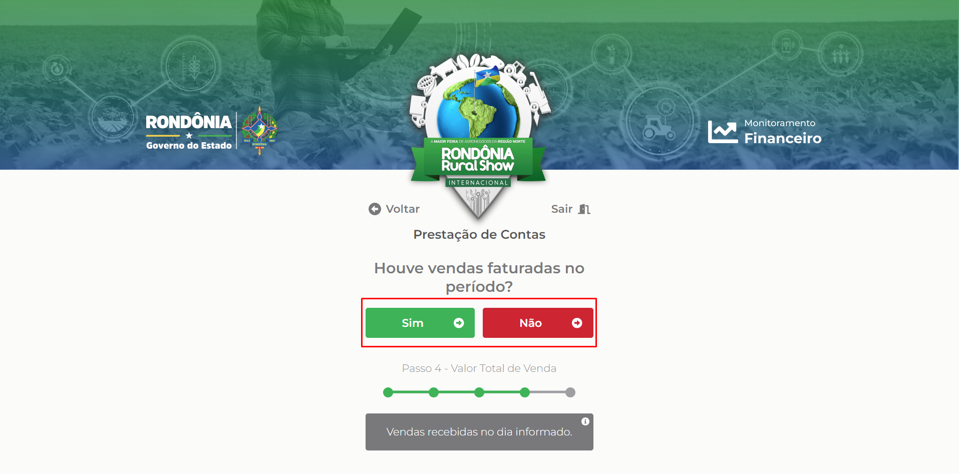 Botões de sim e não para vendas faturadas
