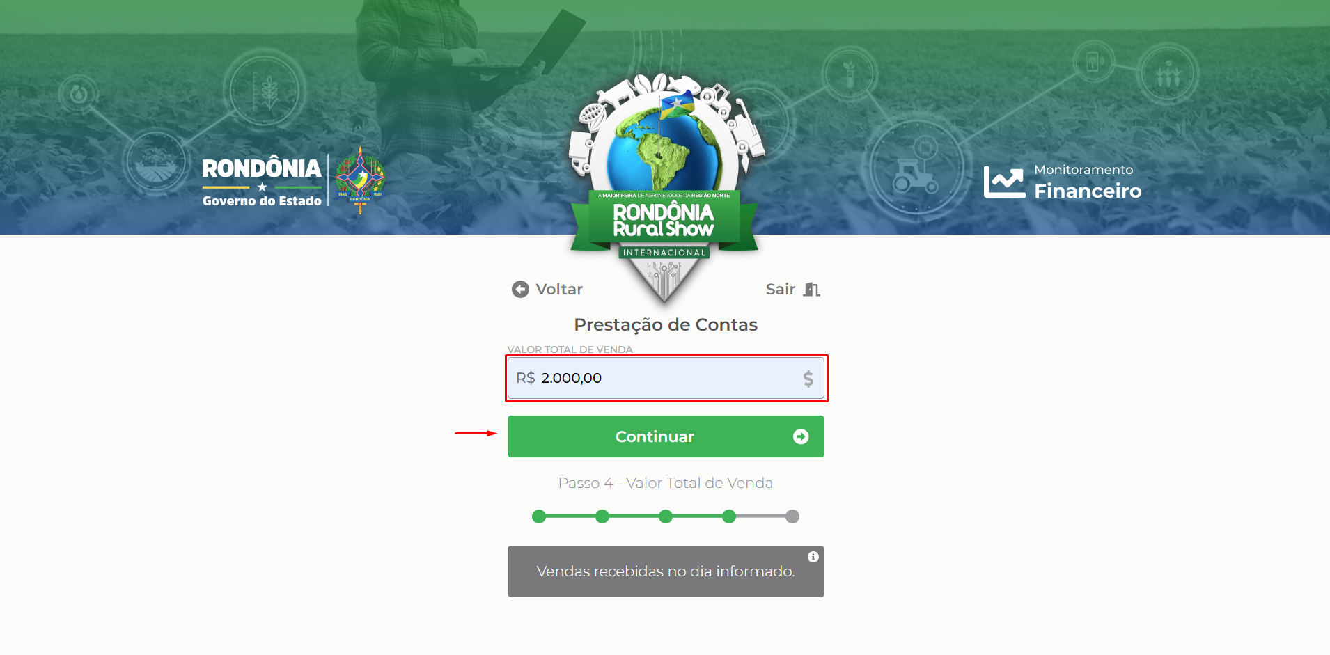 Campo para informar o valor das vendas faturadas