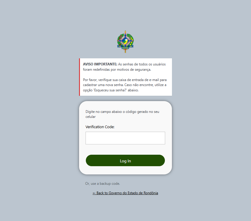 Tela de Login do Portal do Governo