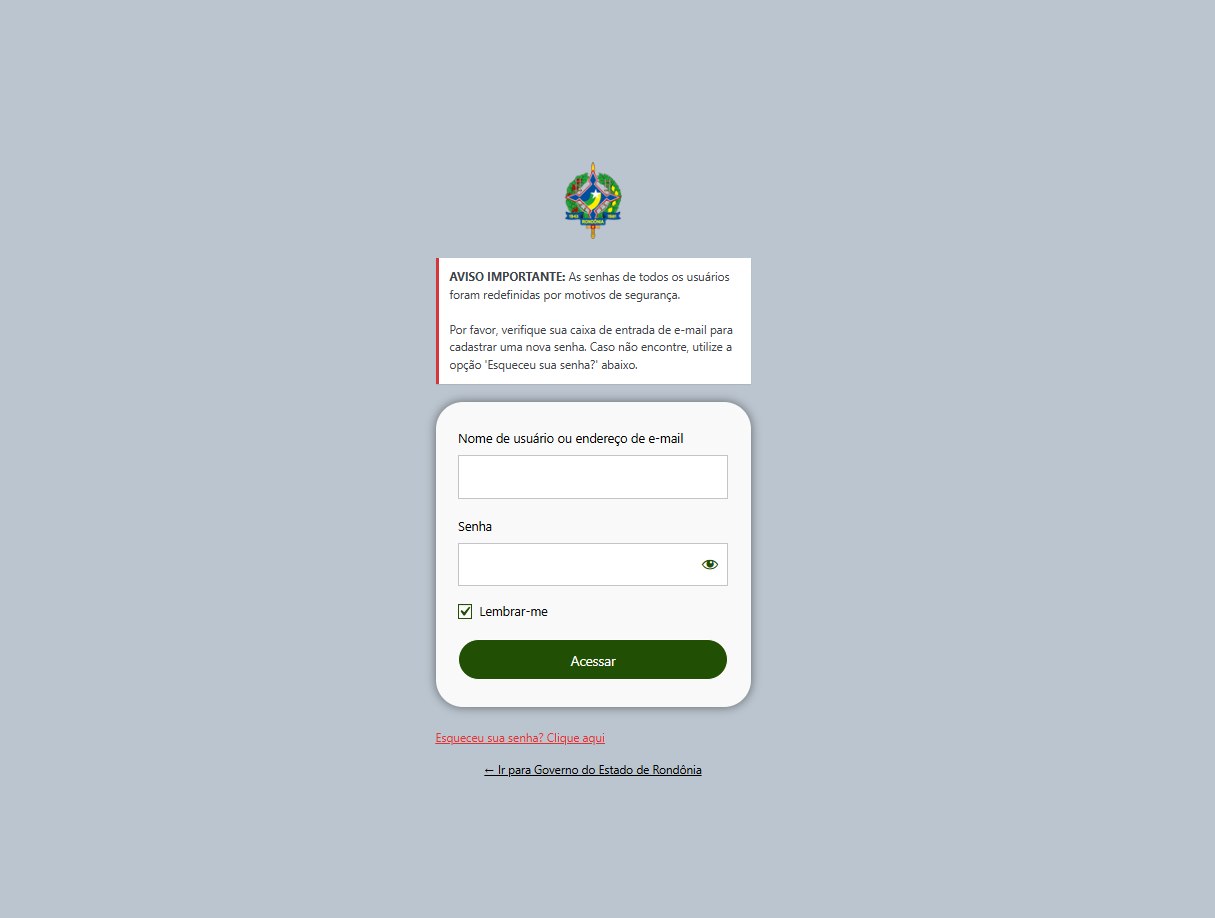 Tela de Login do Portal do Governo