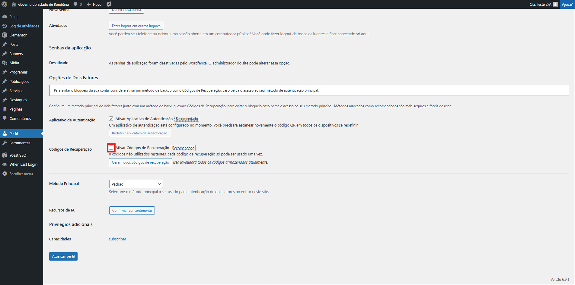 Tela de Login do Portal do Governo